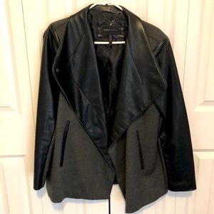 BCBG maxazria gray with leather sleeve jacket